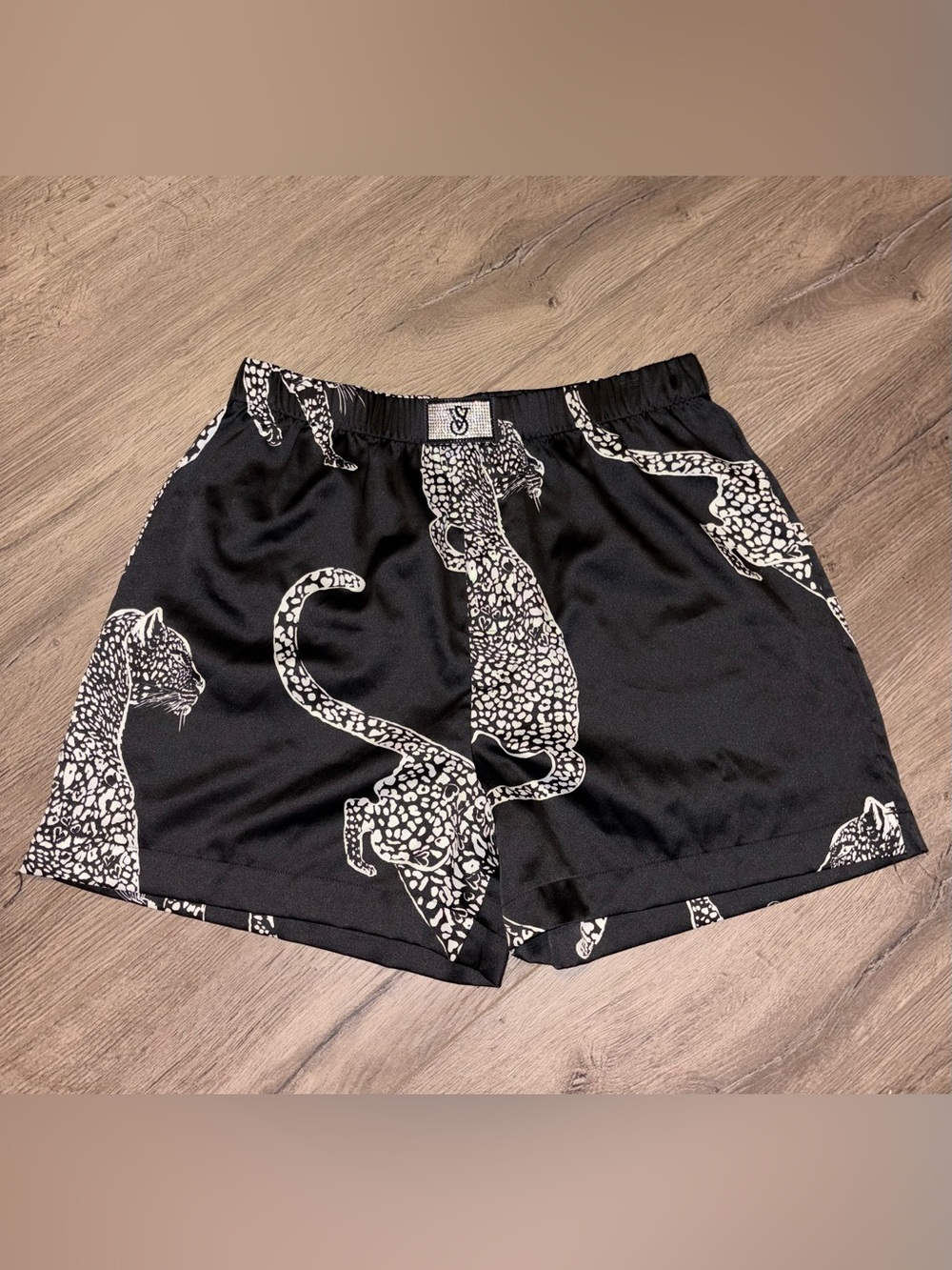 Victoria's Secret Black and White Leopard-Printed Satin Lounge Shorts - Picture 1 of 6